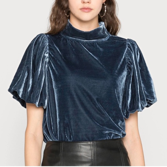 Free People Claudia Velvet Puff Sleeve Blouse - Picture 9 of 15